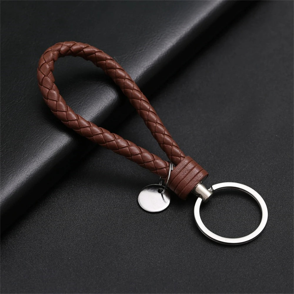 Braided PU Leather Keychain with Silver Buckle