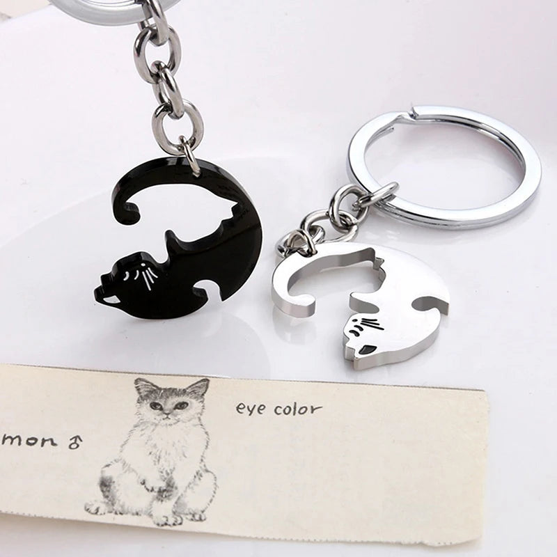 Matching Cat Keychain Set in Stainless Steel