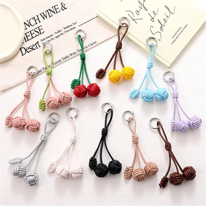 Hand-Woven Double Ball Charm Keychain