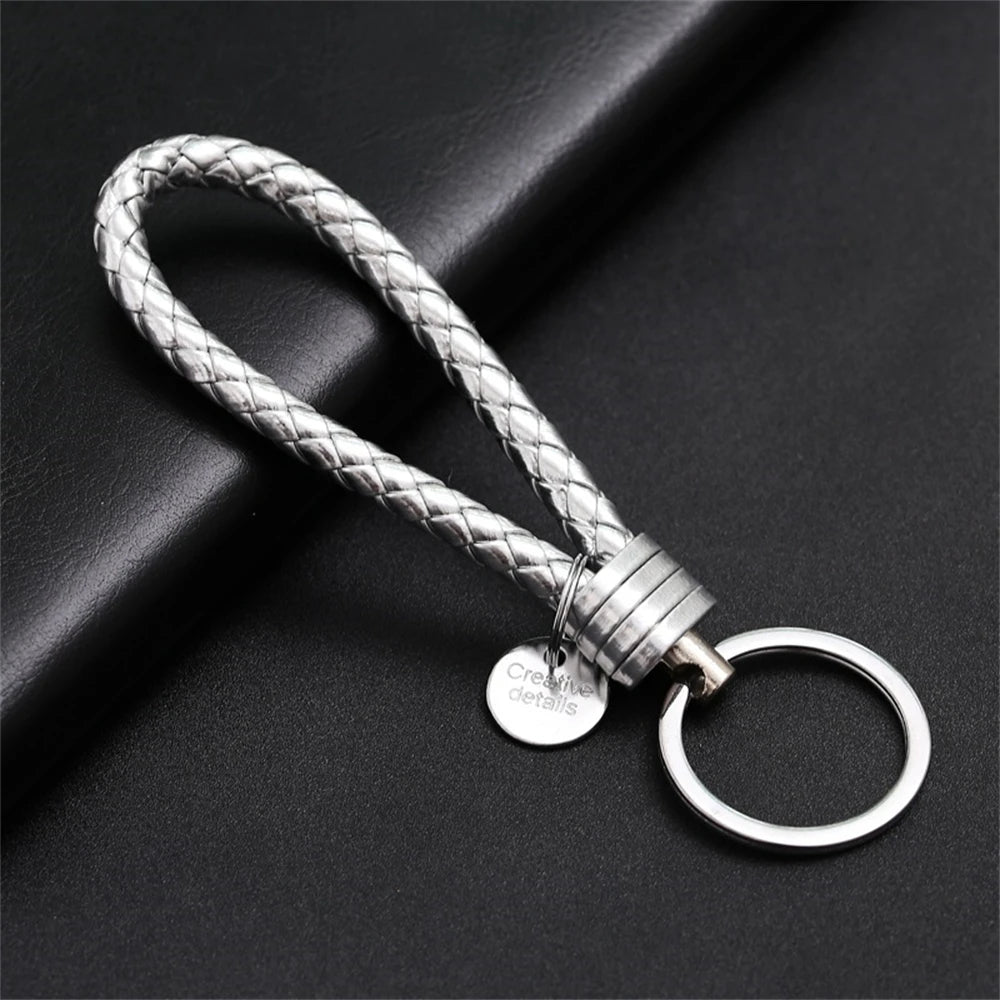 Braided PU Leather Keychain with Silver Buckle
