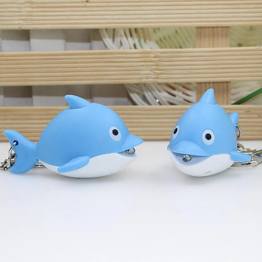 Cute Dolphin Keychain with LED Light & Sound, Cartoon Marine Animal Bag Charm
