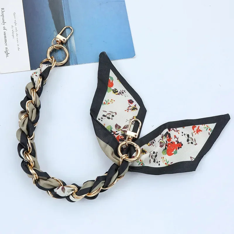 Mobile Phone Chain Key Chain Creative Hand Chain New Woven Silk Scarf Double Buckle Mobile Phone Lanyard Wrist Strap