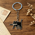 Black Cat with Knife Enamel Keychain