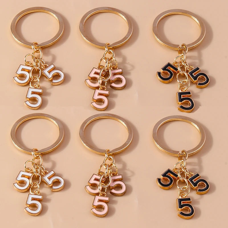 Cute Enamel Number 5 Keychain for Car Key Souvenir Gifts for Women Men Handbag Pendants Keyrings DIY Jewelry Accessories