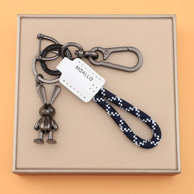Braided Rope Keychain with Rabbit Charm