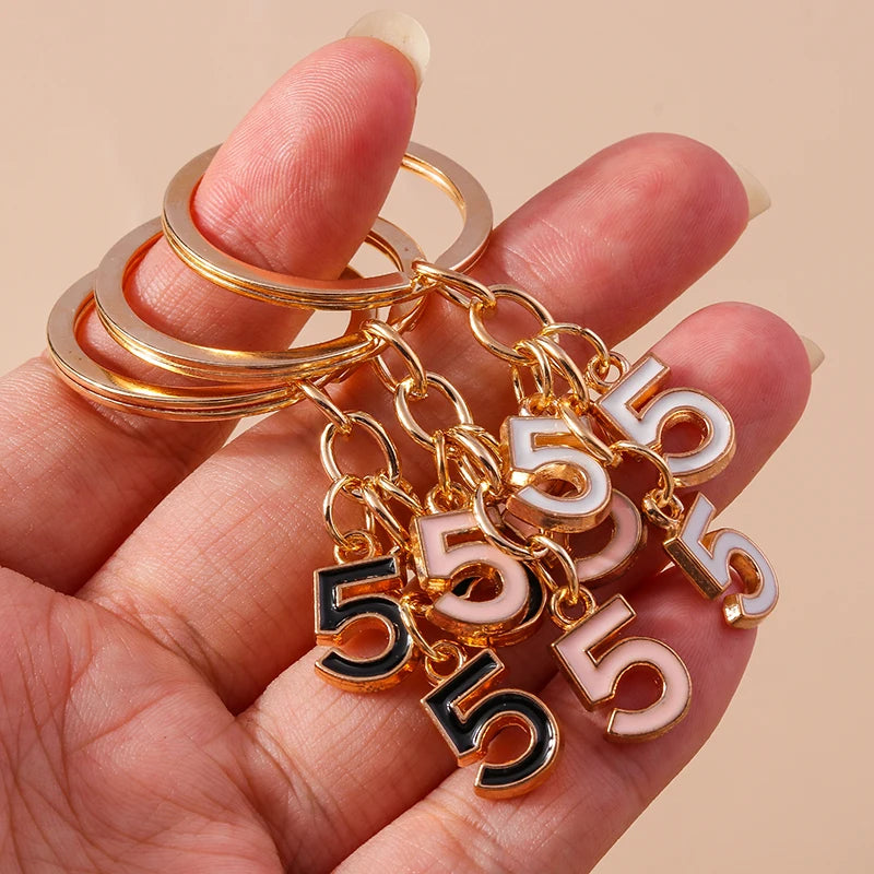 Cute Enamel Number 5 Keychain for Car Key Souvenir Gifts for Women Men Handbag Pendants Keyrings DIY Jewelry Accessories
