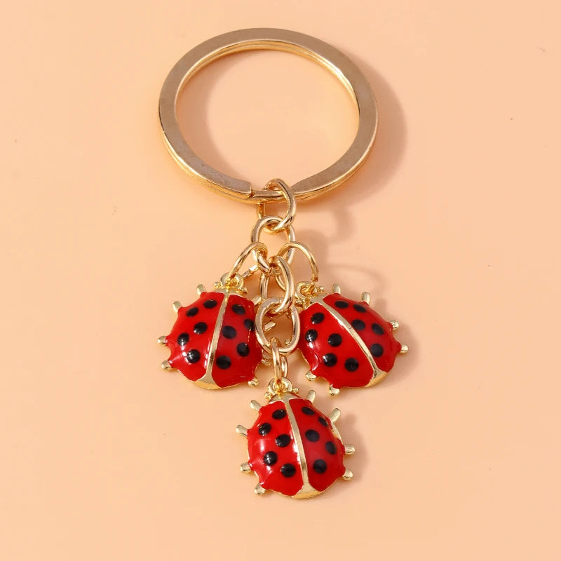 Enamel Ladybug Keychain with Silver-Tone Ring