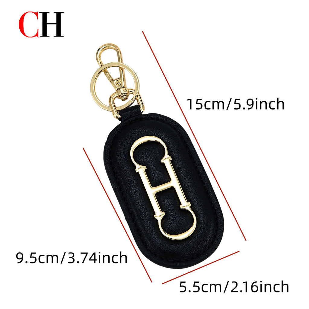 Oval Bag Charm Keychain with Raised Metal Ornament