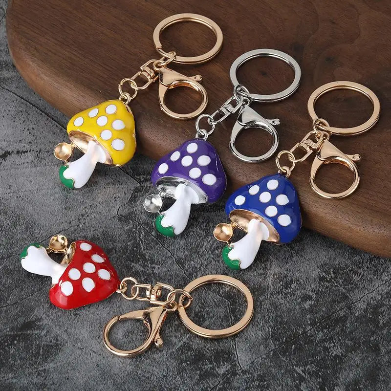 Mushroom Enamel Keychain with Charm Bell