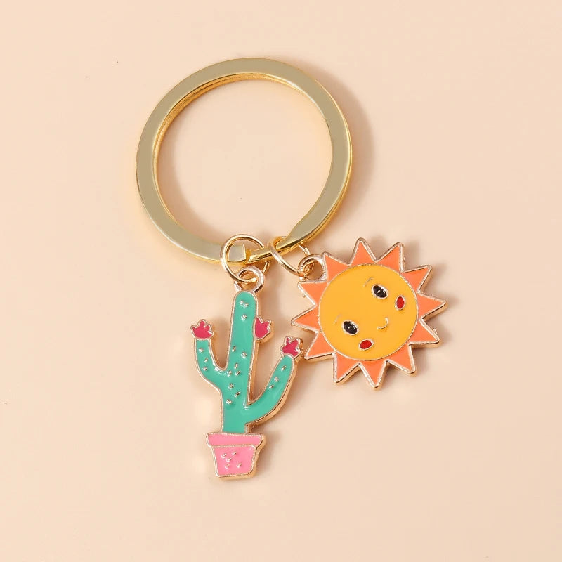 Enamel Cactus Keychain with Gold-Tone Hardware