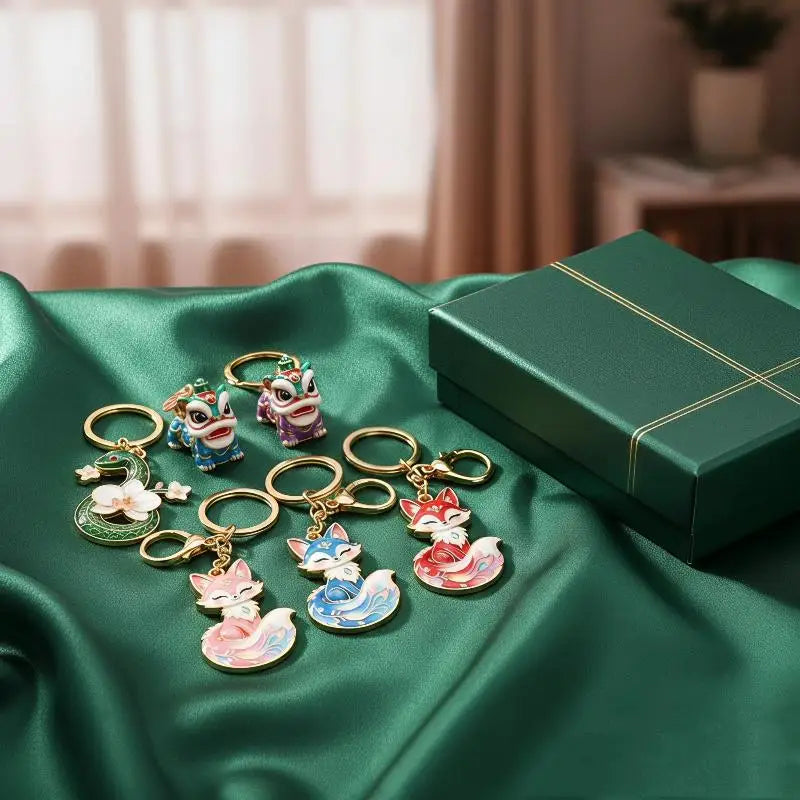 Enamel Luxury Keychain High-end Metal Pendant Bag Charm Blessing Charm
