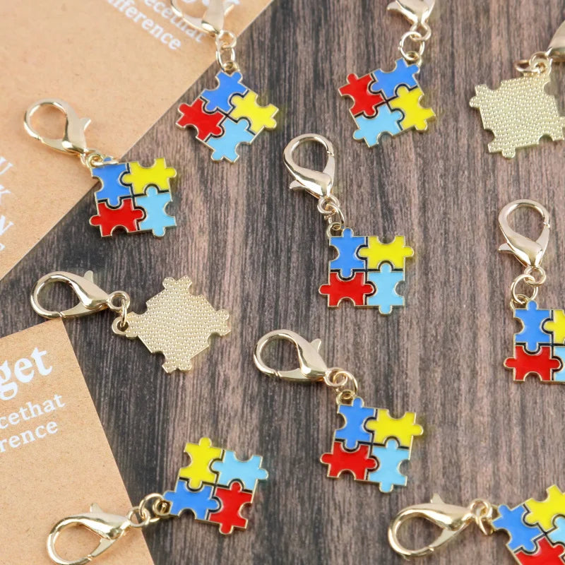 10-Piece Puzzle Keychain Set with Gold-Tone Clasps