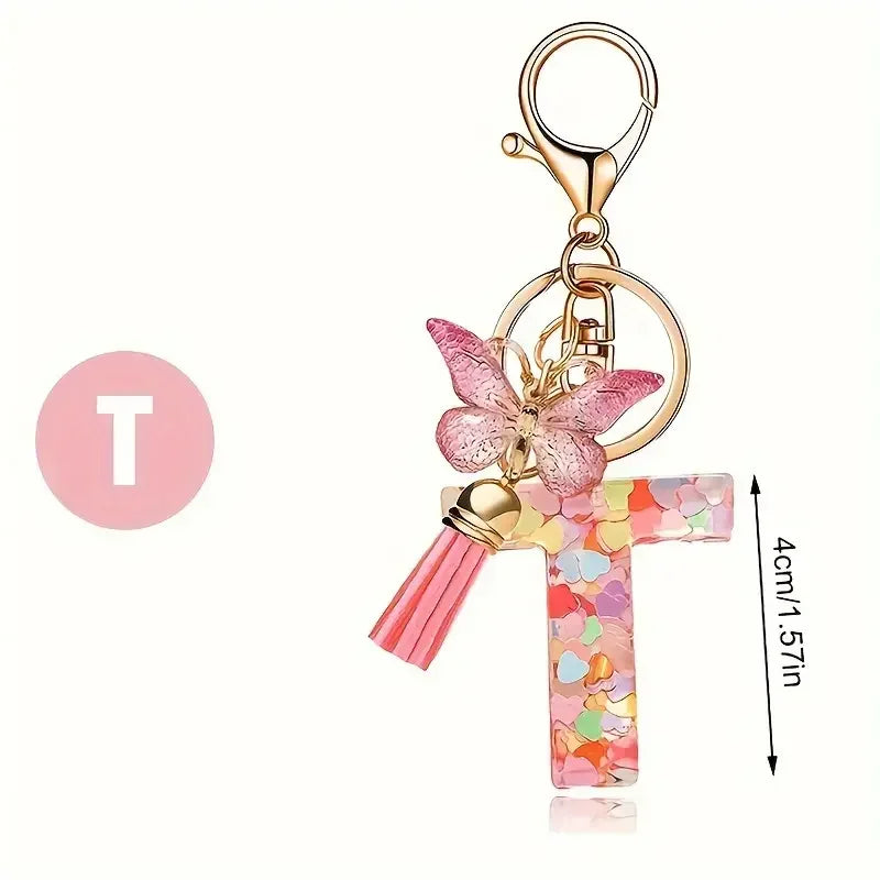 Initial Letter Keychain with Butterfly and Tassel