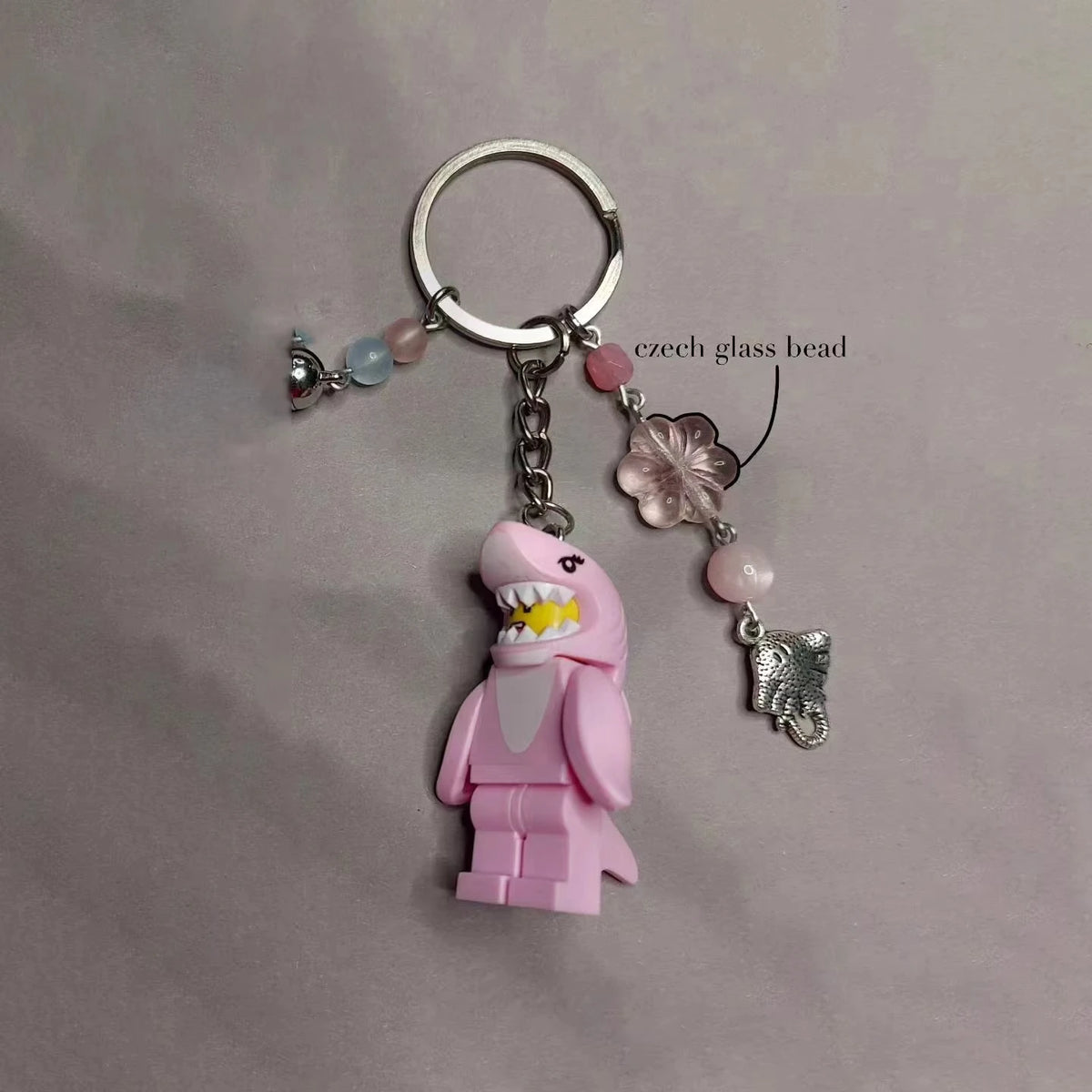 Matching Magnetic Shark Keychain Handmade Shark Suit Guy Key Ring with Czech Glass Beads Cute Couple Gift for Her & Him