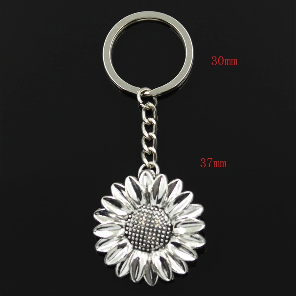 Sunflower Pendant Keychain in Antique Silver Finish