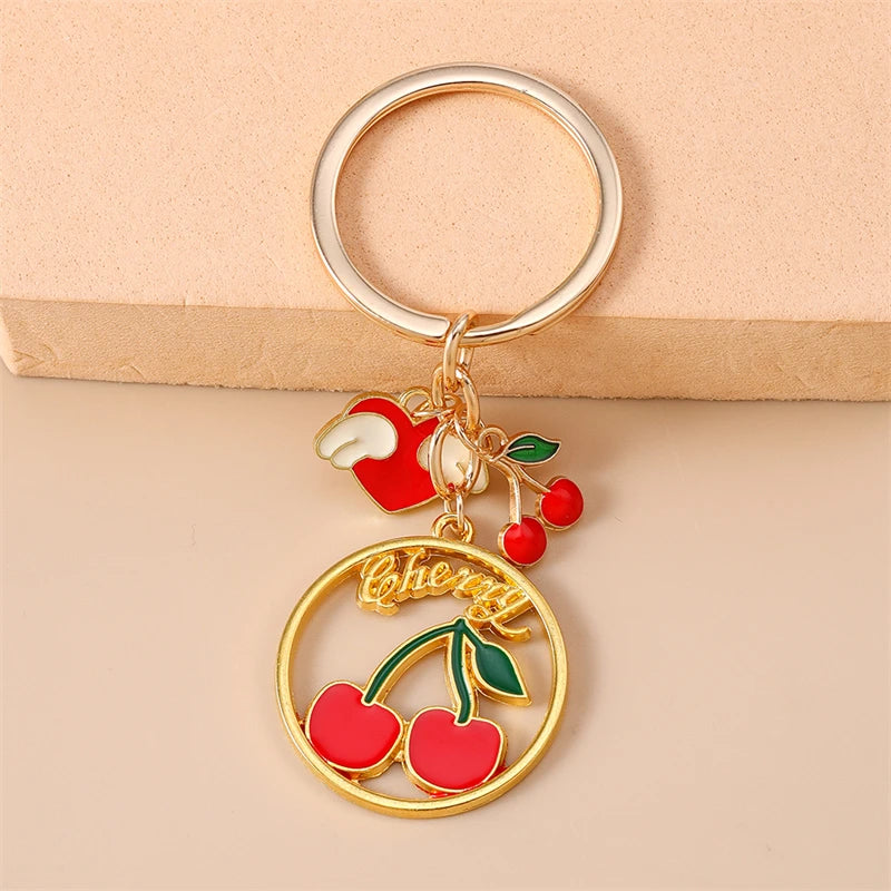 Fruit Enamel Keychain with Gold-Tone Ring