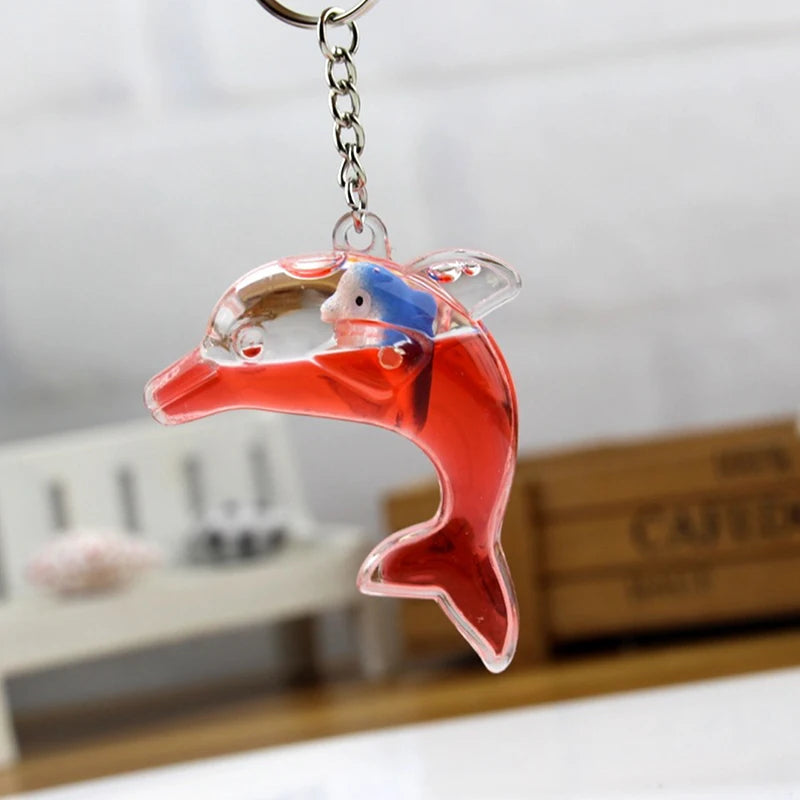 Liquid-Filled Dolphin Charm Keychain