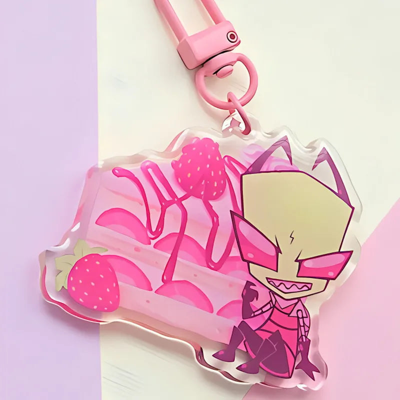 Acrylic Keychain Charms - Colorful, Cake - Shaped | Invader Zim - Inspired Design with Zim, Dib,  Bag or Key Decor