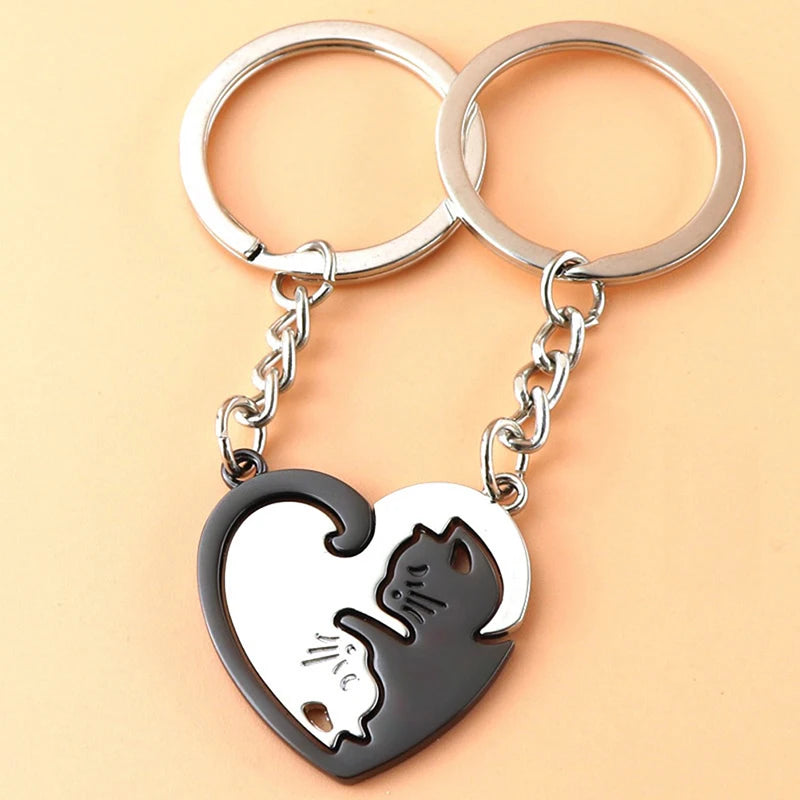Matching Cat Keychain Set in Stainless Steel