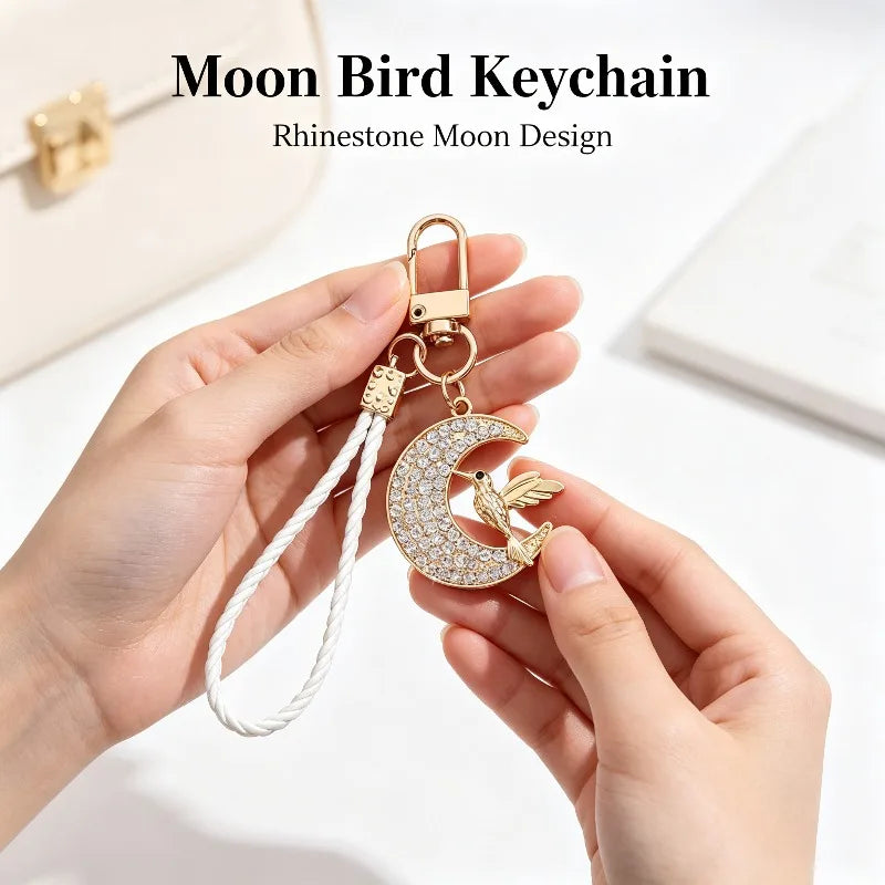 Hummingbird and Crescent Moon Rhinestone Keychain