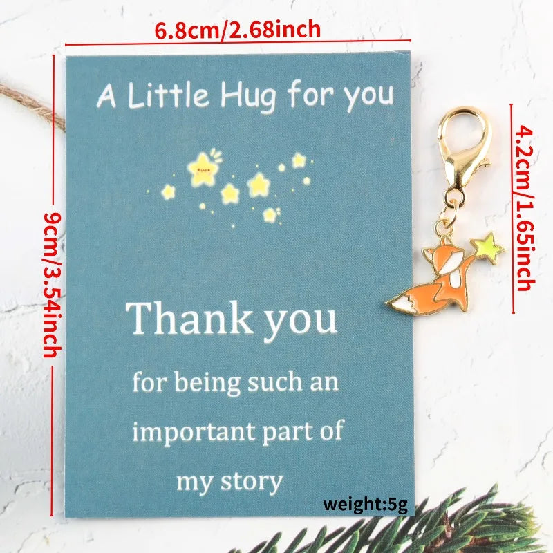 8Cute little fox keychain set，Attached“A little hug for you”Inspirational greeting card、Decorative bag、Backpack Ornaments、Car Ke