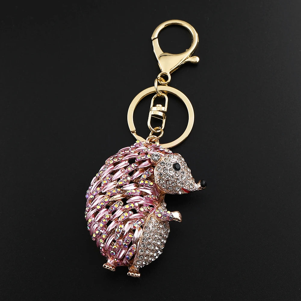 Hedgehog Rhinestone Keychain with Silver Plated Finish