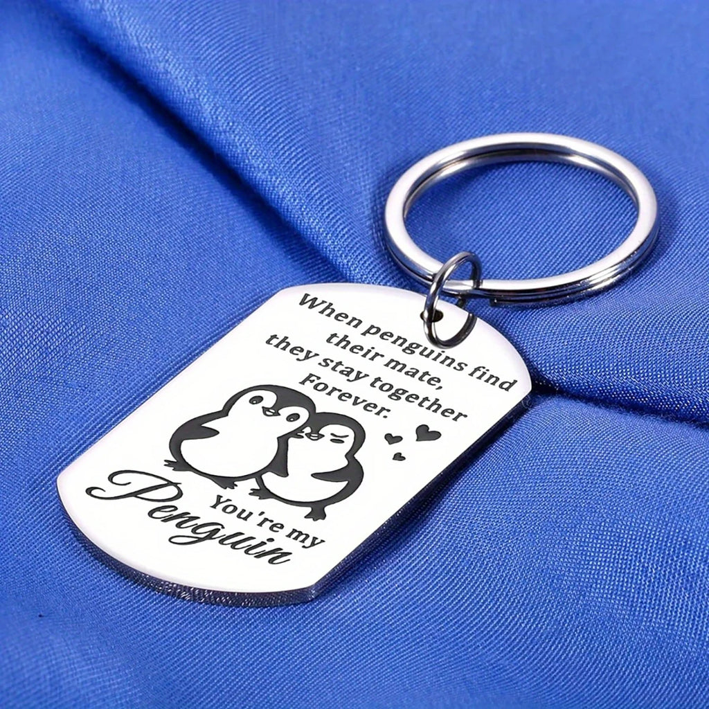 Engraved Penguin Stainless Steel Keychain