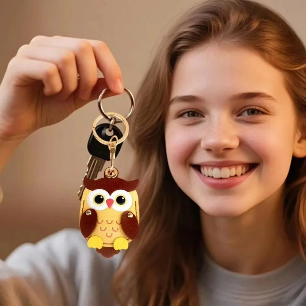 Owl-Shaped Keychain Charm with Gold-Tone Ring
