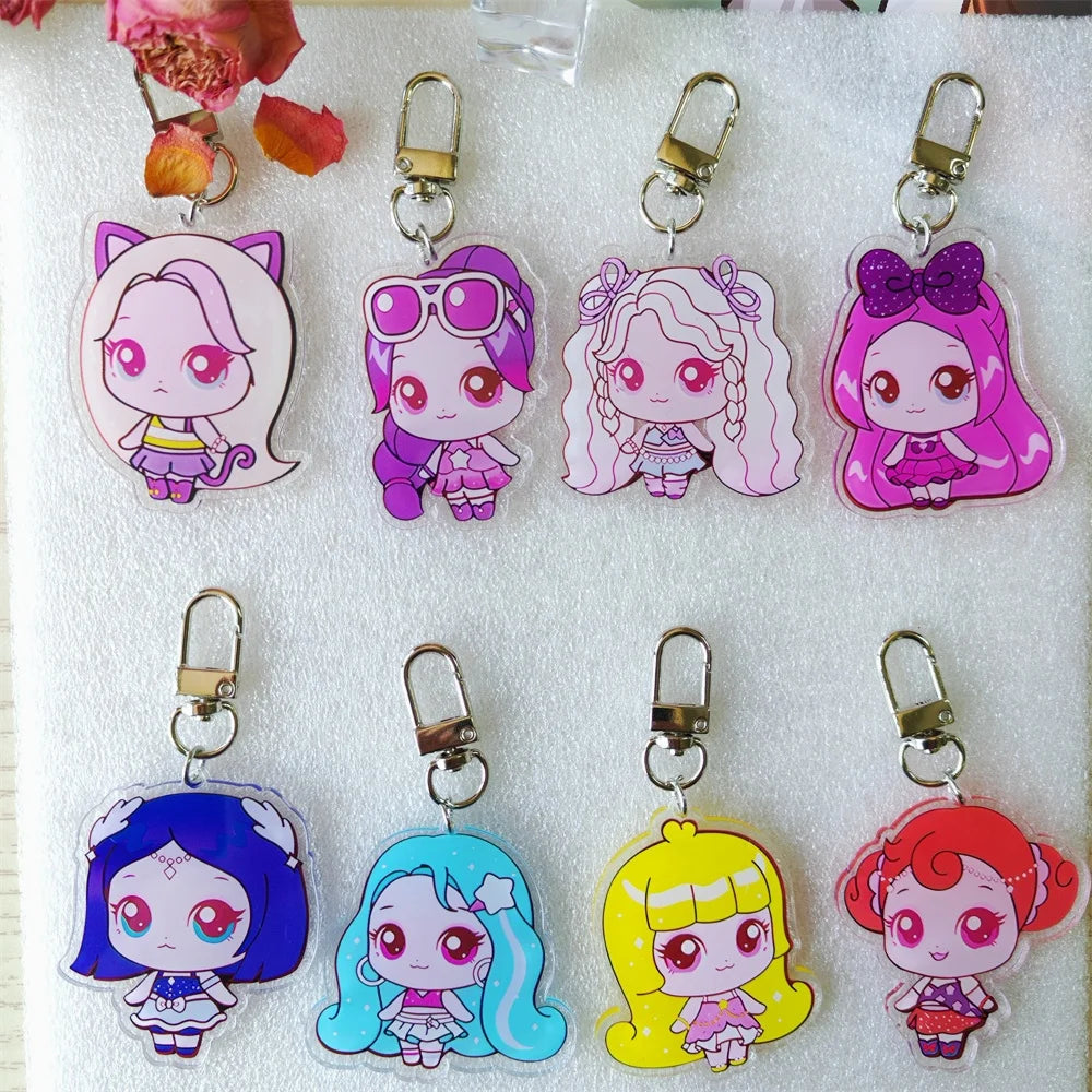 Kpop Cartoon Keychain Cute Bag Charms Double-sided Print Jiwoo Carmen Yuha Stella Juun Fans Collection Accessories