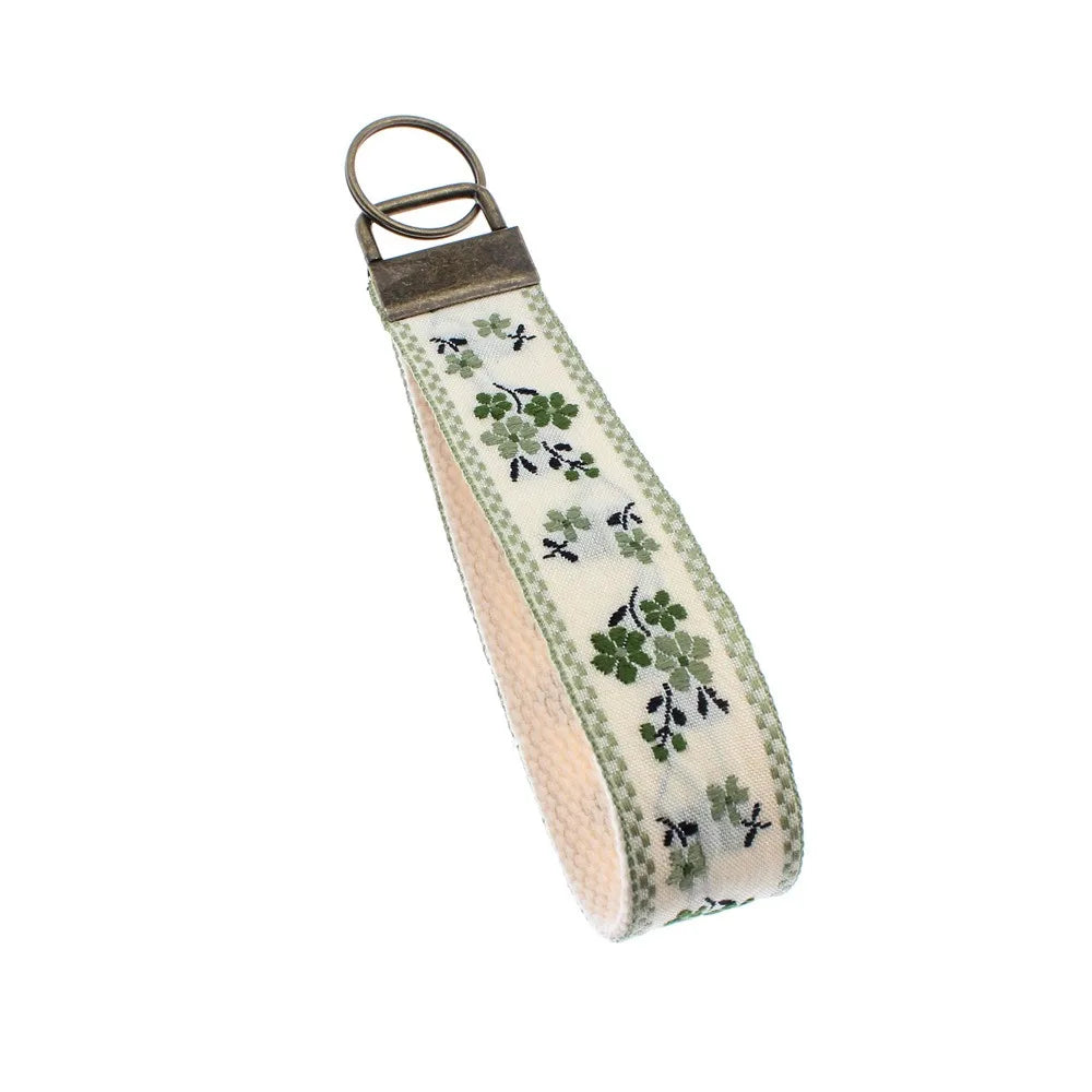 Embroidered Floral Fabric Wristlet Keychain