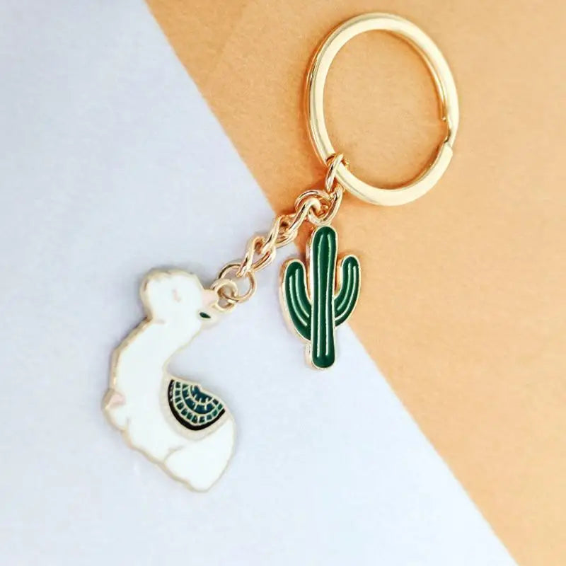 Alpaca and Cactus Charm Keychain