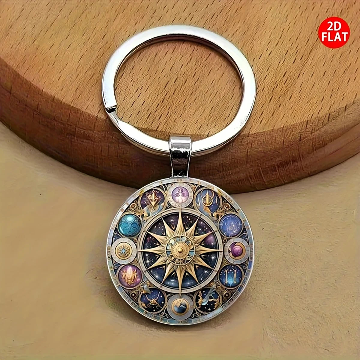 Round Celestial Keychain in Glass and Zinc Alloy