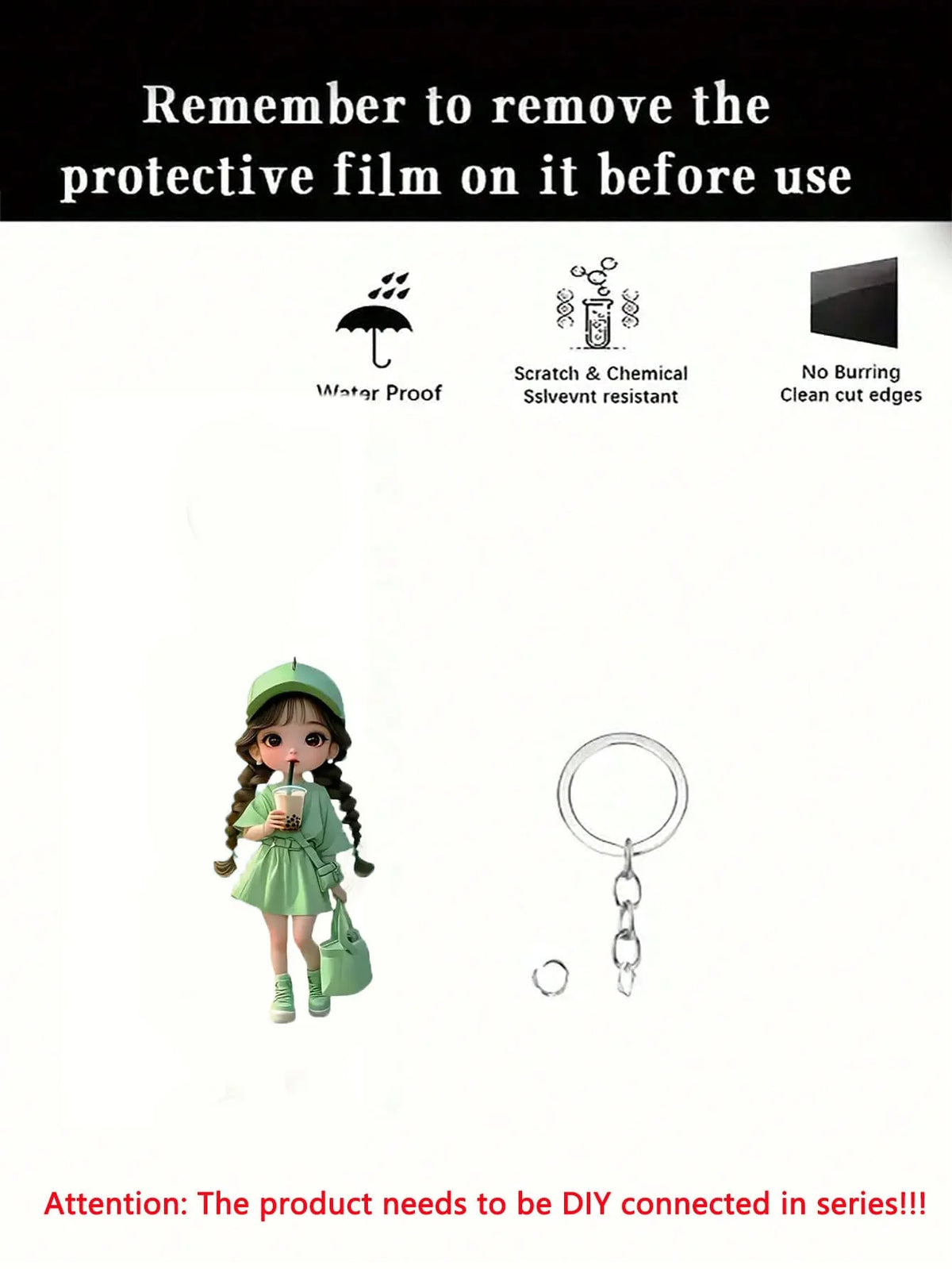 Cartoon Girl Flat Acrylic Keychain