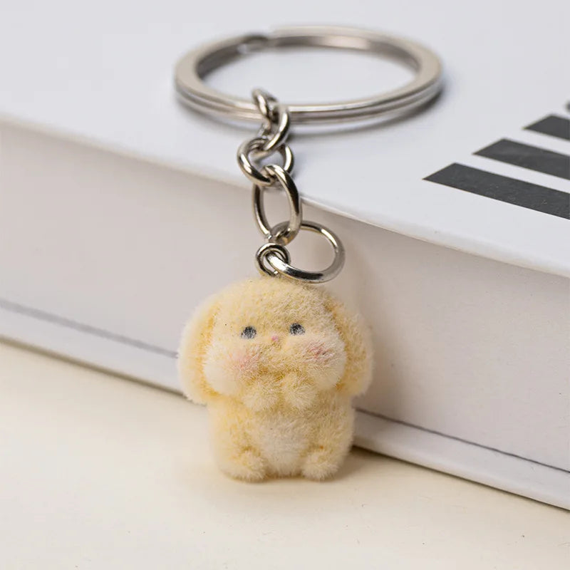 Flocked Rabbit Keychain Pendant