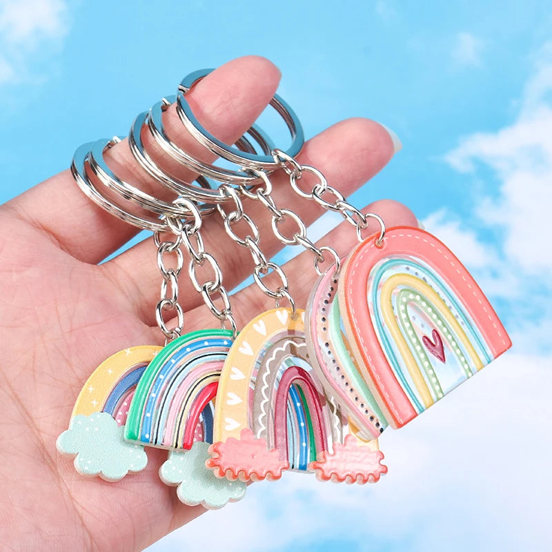Rainbow Charm Keychain with Gold-Tone Hardware