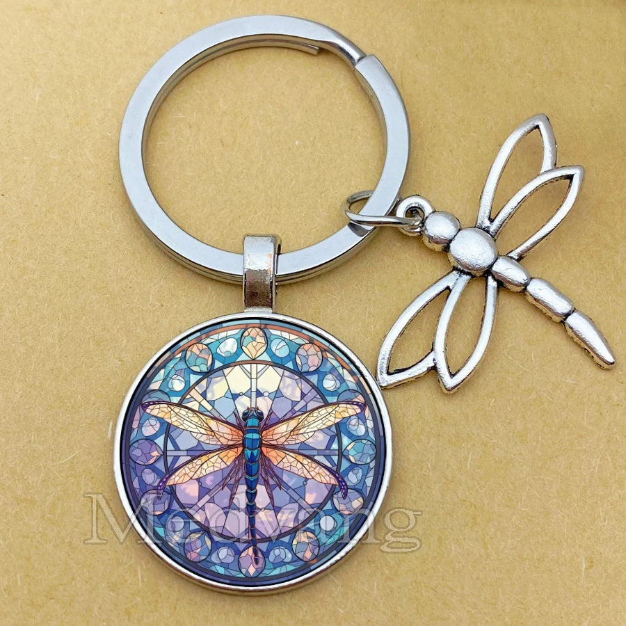 Dragonfly Glass Dome Keychain