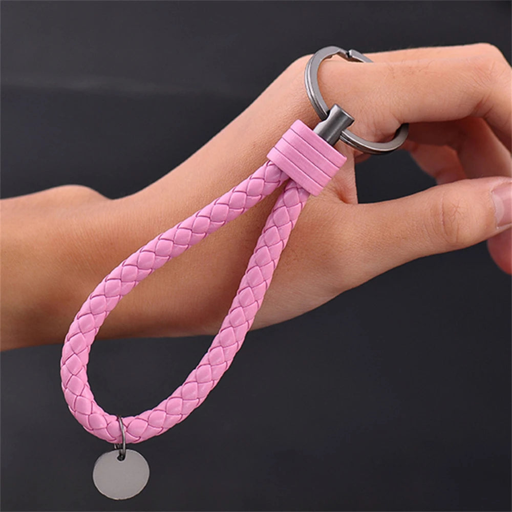 Braided PU Leather Keychain with O-Ring Buckle