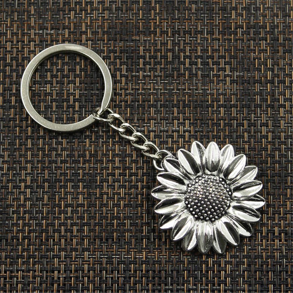 Sunflower Pendant Keychain in Antique Silver Finish