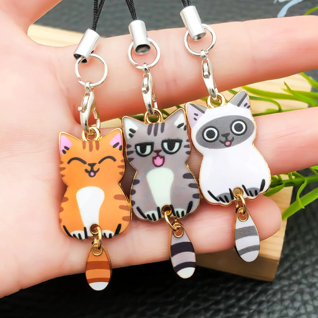 Cat Charm Keychain Set with Lobster Clasp