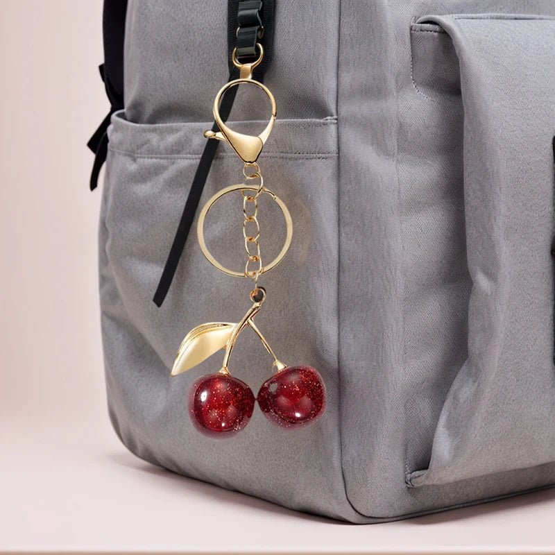 Cherry Keychain and Bag Charm with Gold-Tone Clasp