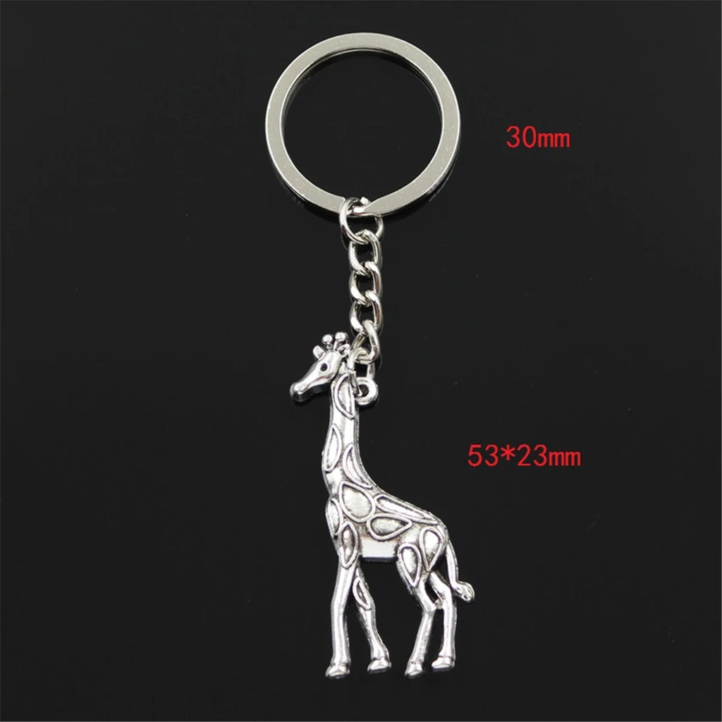 Giraffe Pendant Keychain in Silver-Plated Zinc Alloy