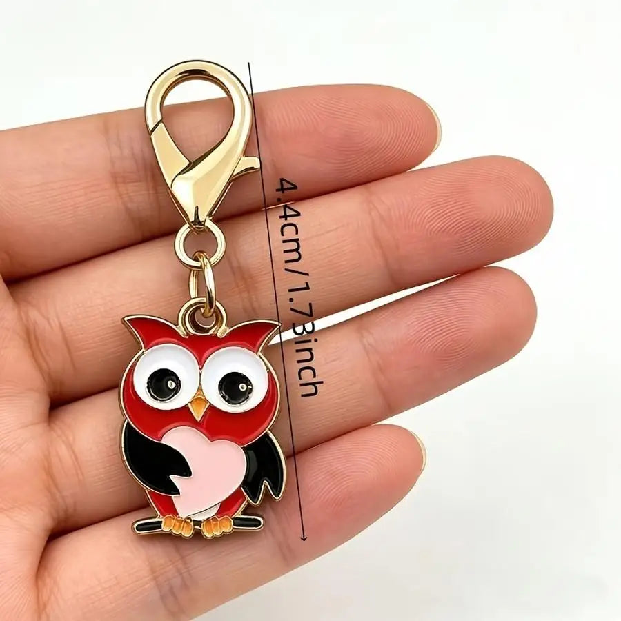 1/5/10/20/50/100pcs Kawaii Owl Keychain Set - Red And Owl, Expressive Eyes, Durable Zinc Alloy, Perfect for Birthdays, Christmas