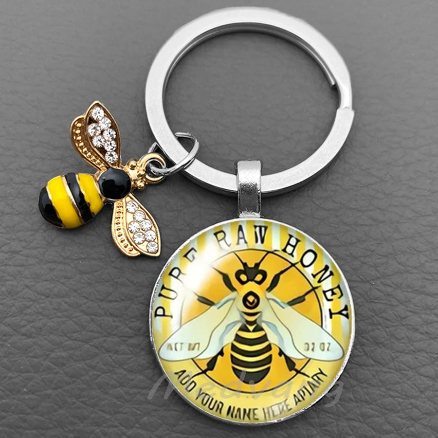 Bee-Themed Glass Dome Keychain with Charm