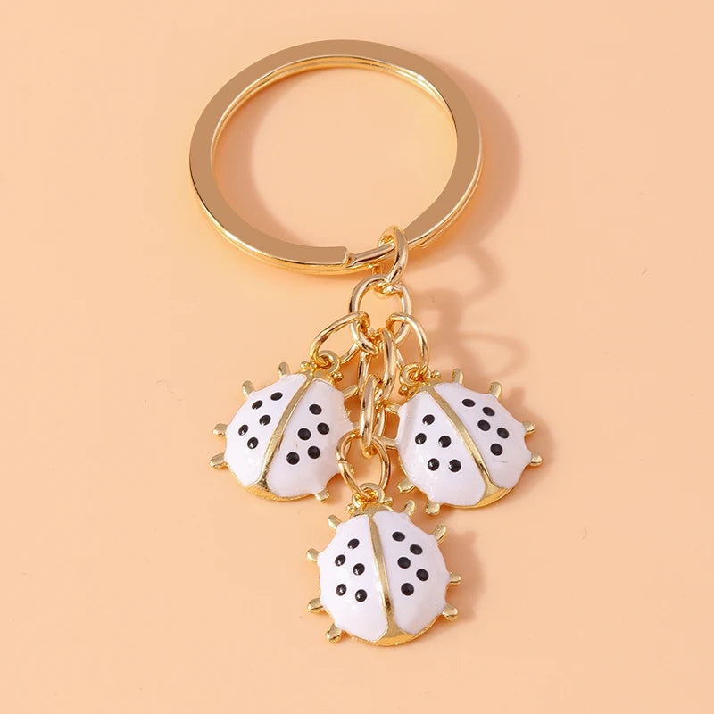 Enamel Ladybug Keychain with Silver-Tone Ring