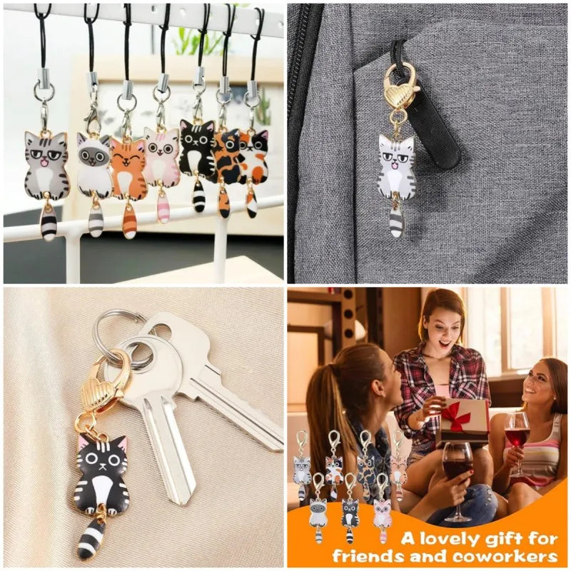 Cat Charm Keychain Set with Lobster Clasp