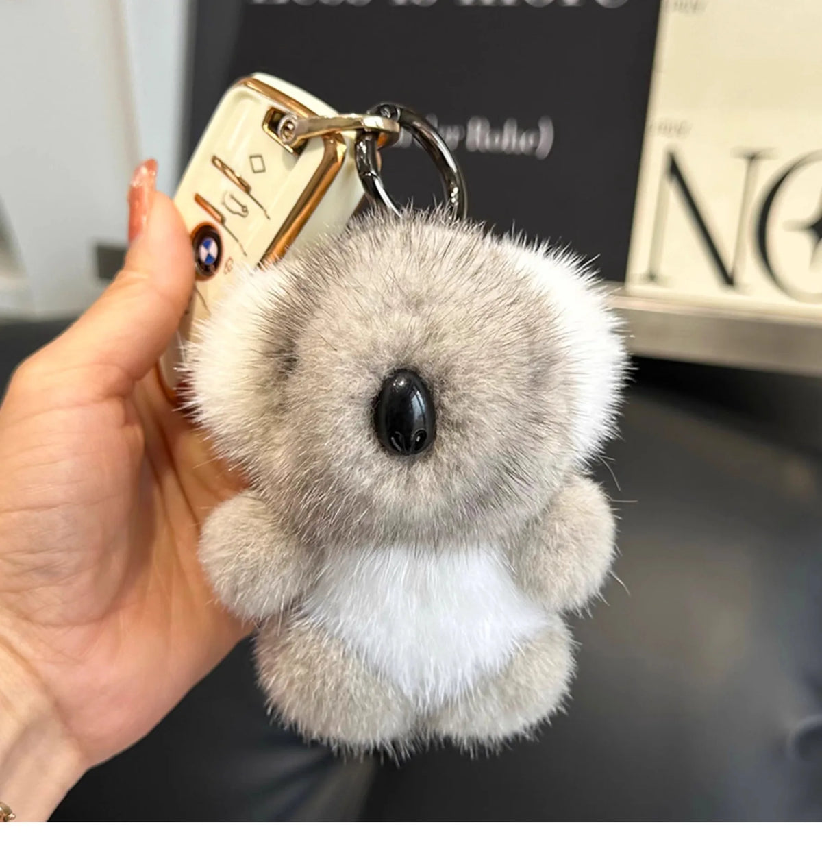 Koala Fur Bag Charm with Spring-Gate Ring