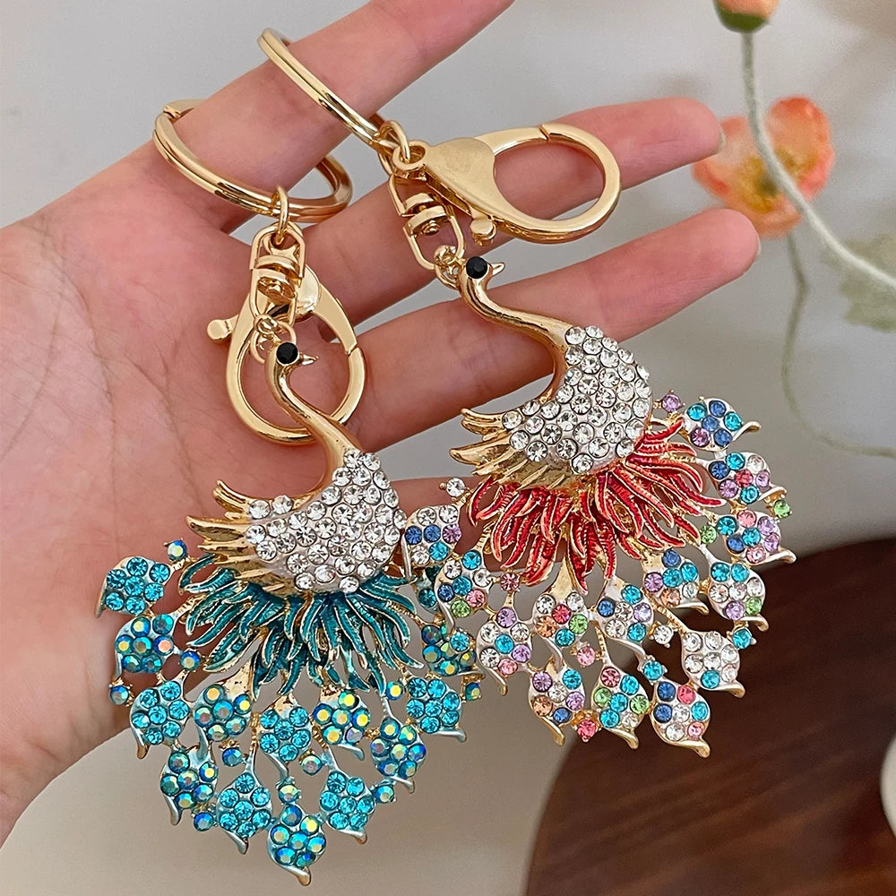Rhinestone Peacock Keychain and Bag Charm