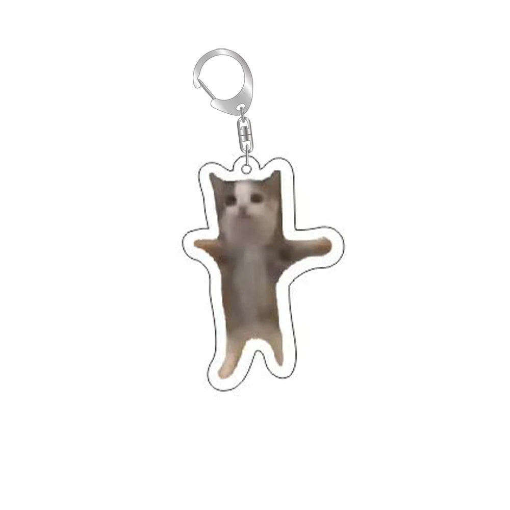 Cat and Dog Meme Charm Keychain with D-Ring Clasp