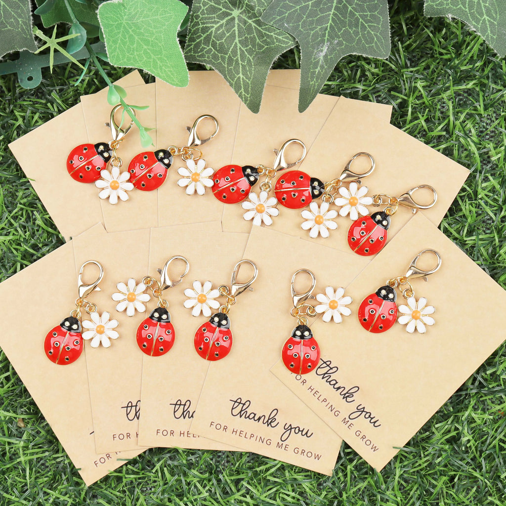 Ladybug and Daisy Charm Keychain with Cards