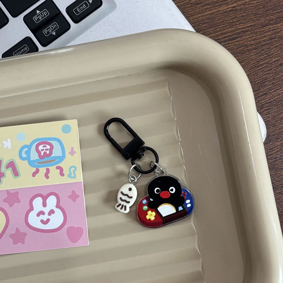 Cartoon Penguin Acrylic Keychain with Matte Black Hardware
